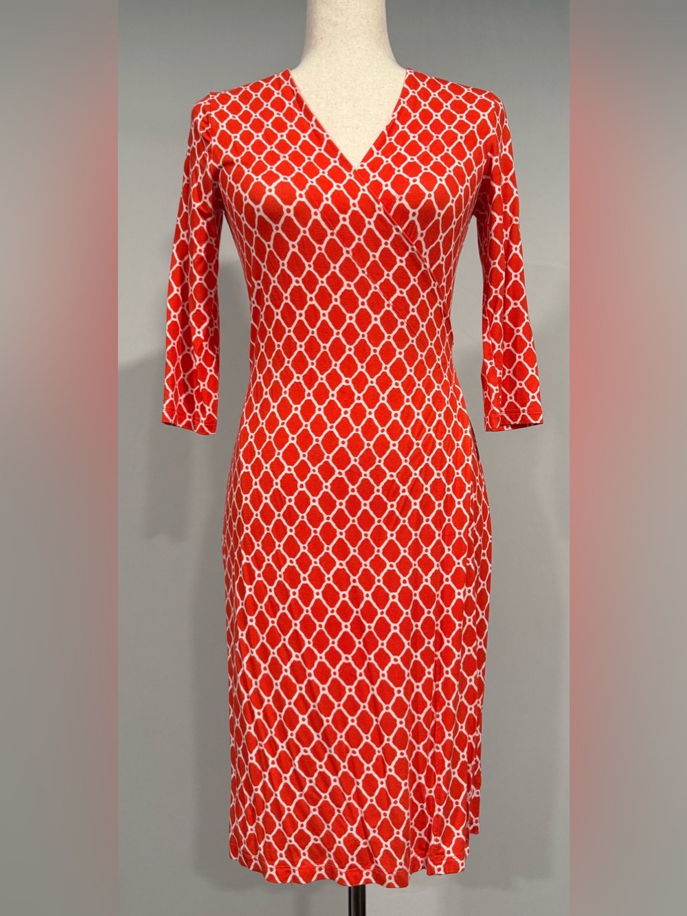 GAP Women’s Geometric Orange & White 3/4 Sleeve Wrap Dress
